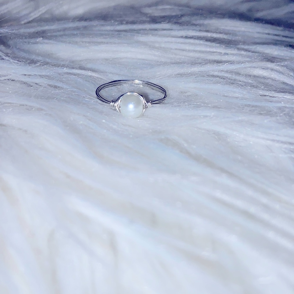 White Pearl Silver Ring